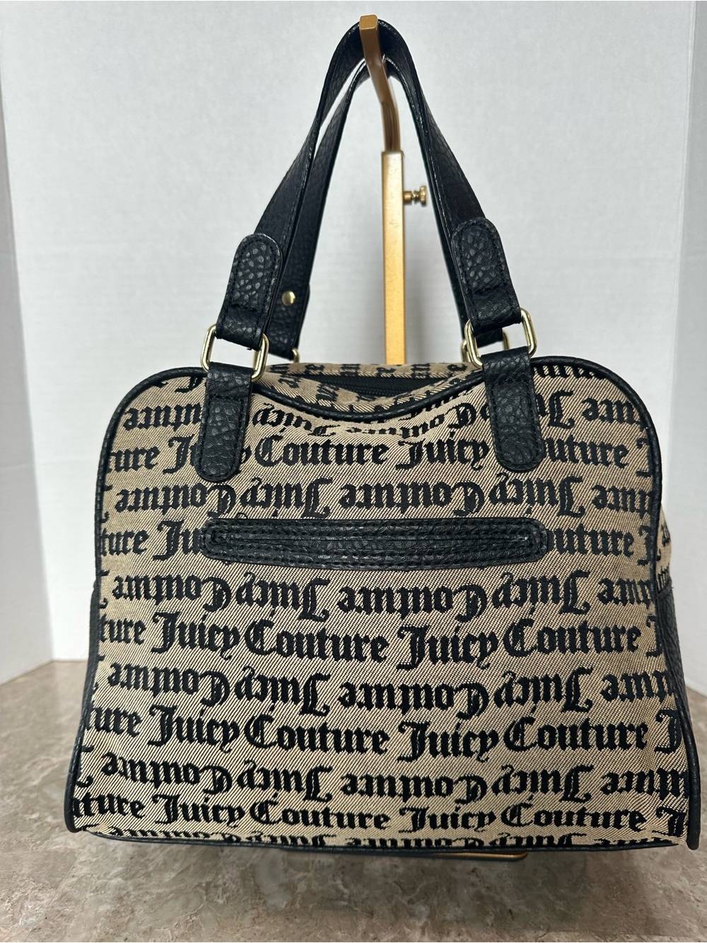 Juicy Couture Sweet Surrender Black Beige Satchel Monogram Dome Goth Hand Bag - Picture 4 of 13